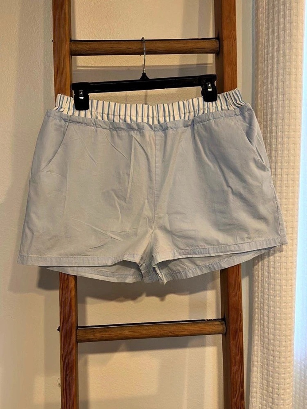 Lumiere Striped Rayon Shorts in Blue Size Medium